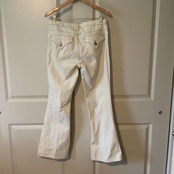 Cream Flare Pants Size 29 Pure Color Regular Length Contrast Stitching Cotton - Picture 4 of 7